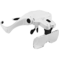 KKmoon Lupa de Tipo anteojos 5 Lentes 1.0X-3.5X Ajustable Soporte con 2 Luces LED